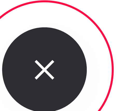 Roter Kreis mit schwarzem ausgefüllten Kreis und X in der Mitte.