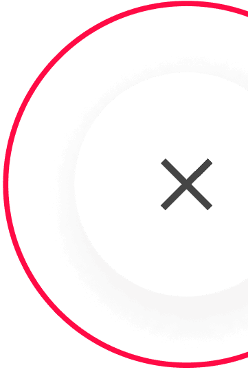 Roter Kreis mit weissem ausgefüllten Kreis und X in der Mitte.
