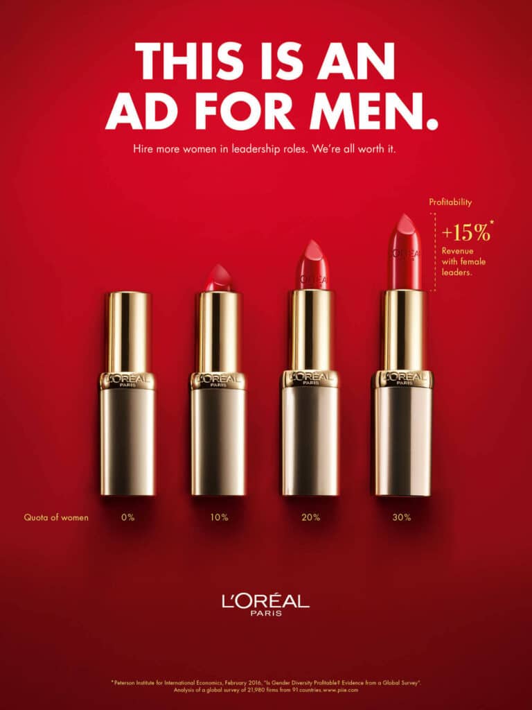 L'Oreal-Werbeanzeige mit Lippenstift und Schriftzug "This is an Ad for Men"