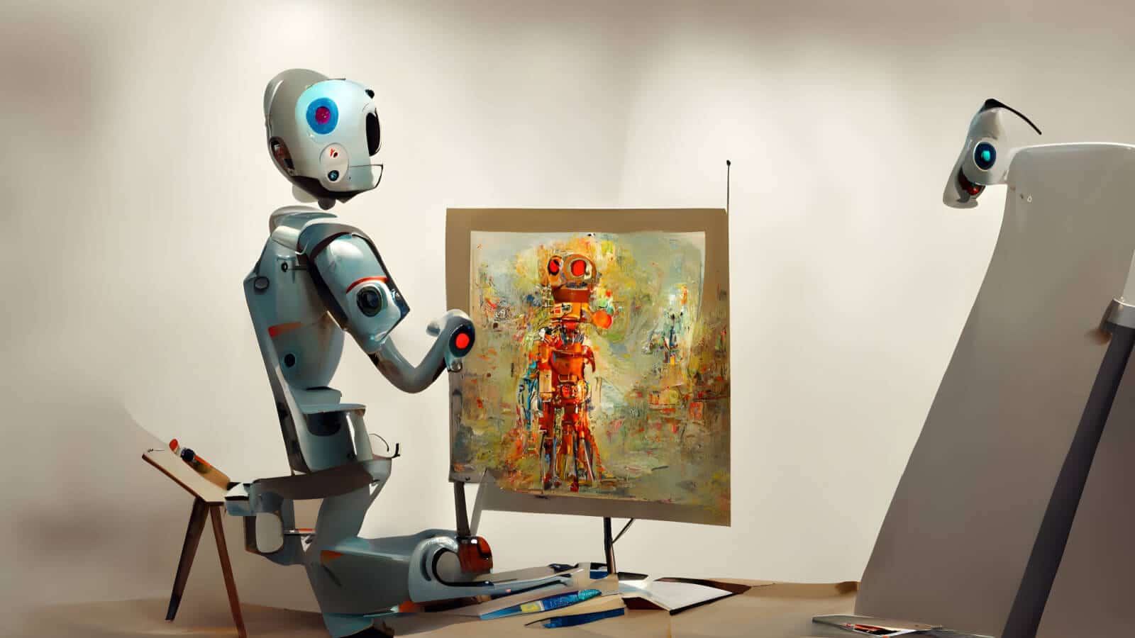 Ein AI-Roboter malt ein Bild.