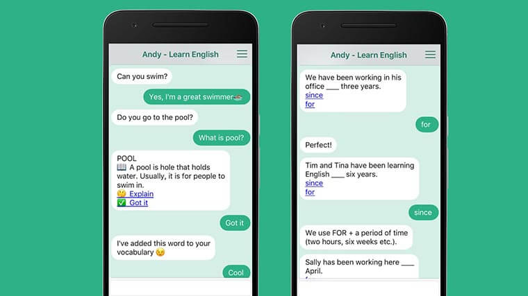 Andy ist ein Chatbot, der dir dabei hilft, Englisch zu lernen.