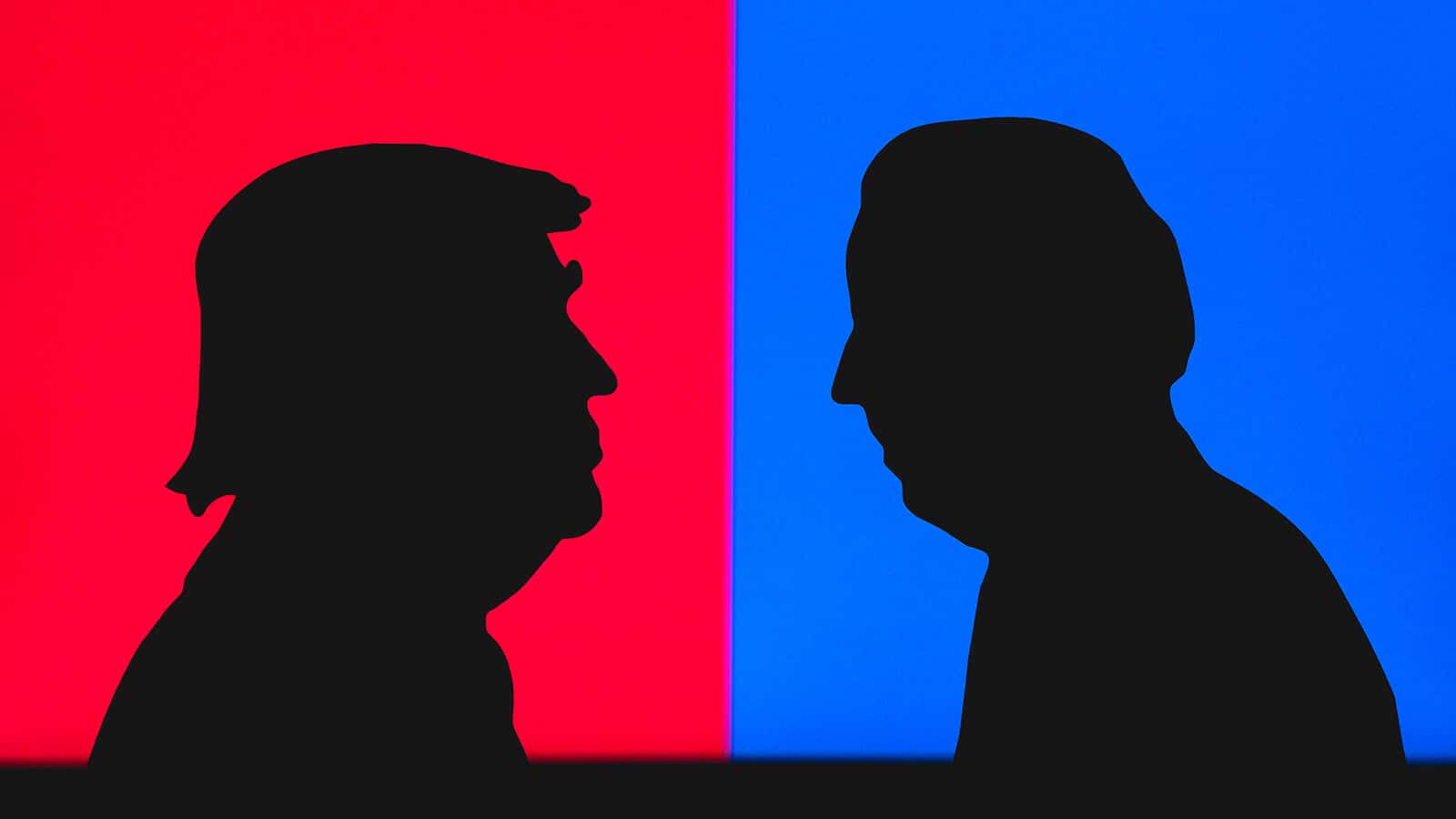Silhouetten von Biden und Trump bezüglich Wahlwerbung