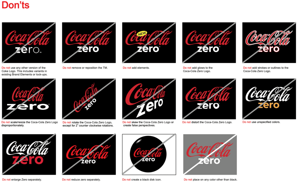 Dont's des Logogebrauchs von Coca-Cola Zero