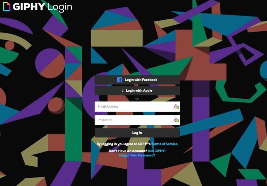 Screenshot der GIPHY Webseite, wo man sich einloggen und eigene Sticker bzw. GIFs erstellen kann für Instagram.