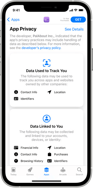 Iphone mit den Einstellungen zur App Privacy, da Apple mehr Transparenz im Datenschutz schaffen will