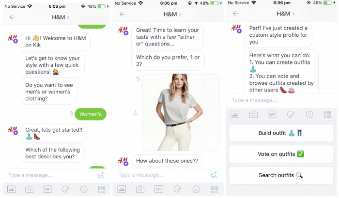 H&M bietet mit seinem Chatbot einen Shopping Assistenten für Kunden.
