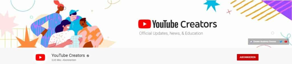 YouTube Header auf dem Kanal von YouTube Creators.