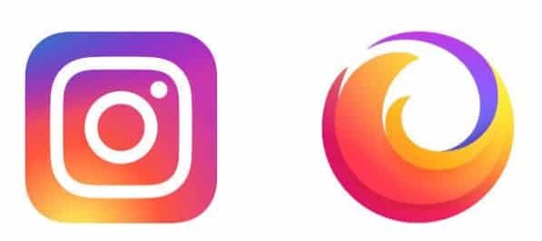 Das Instagram Logo und das neue Firefox Logo haben beide einen Farbverlauf.