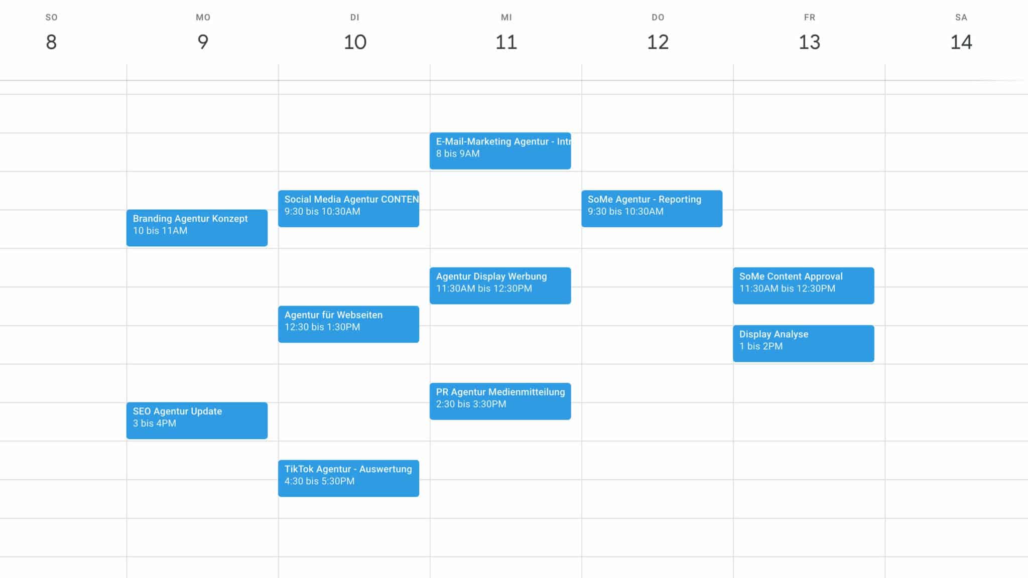 Kalender-Beispiel einer Agentur.