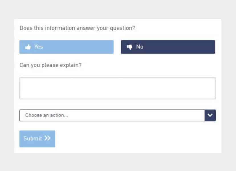 Screenshot von einer Anfrage für Kundenfeedback auf Webseite.
