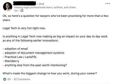 LinkedIn Post über Legal Tech