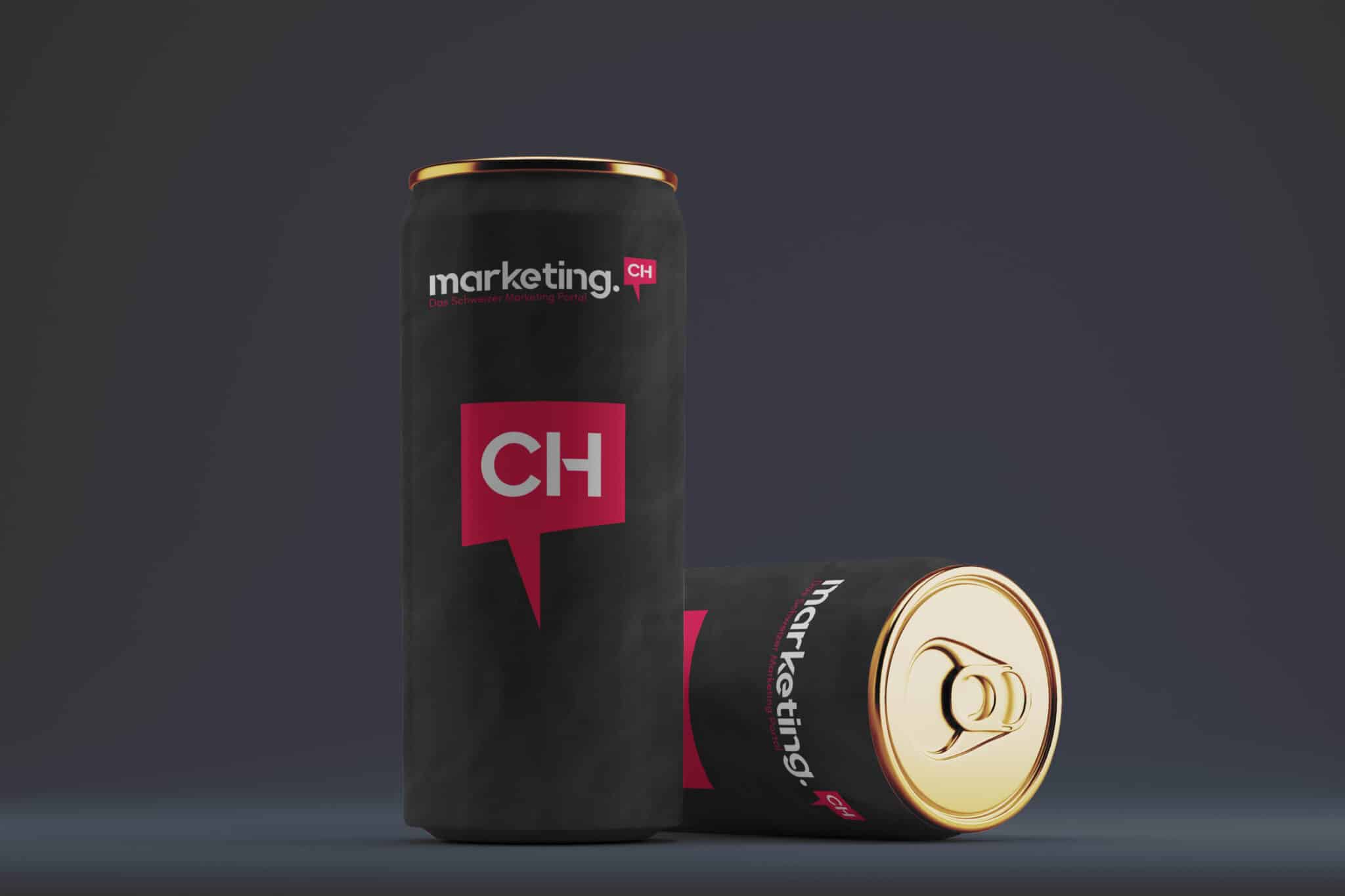 Ein Mockup eines Energy Drinks von marketing.ch, der als Giveaway verteilt wird.