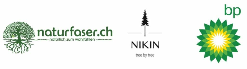 Naturfaser, Nikin und BP haben organische Formen in ihren Logos