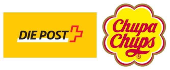 Das Post und Chupa Chups Logo ist gelb und sie stehen für Freude und  Vergnügen.
