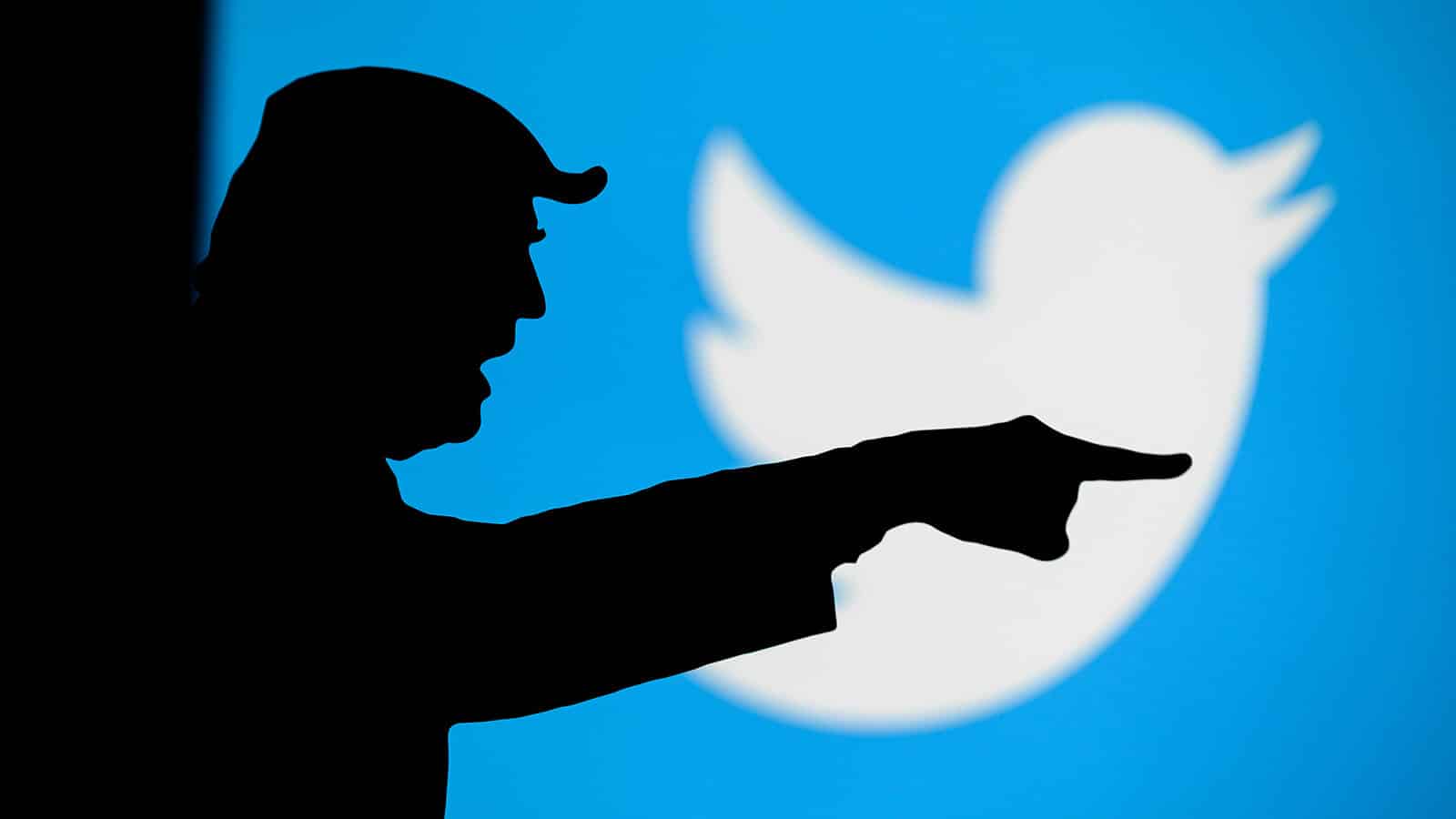 Silhouette von Trump bei Twitter Logo - Wird er bald gesperrt?